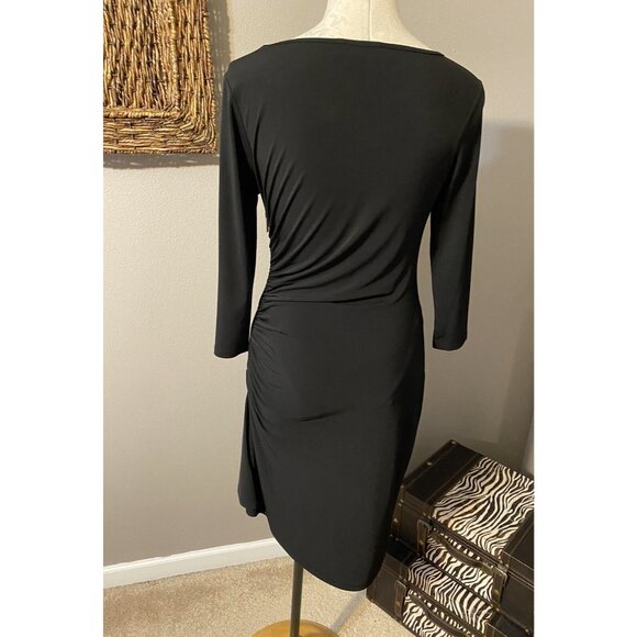 Michael Kors Dress Black 6 Stretch 3/4 Long Sleeve Side Zip Ruched Side Zipper - Picture 3 of 6